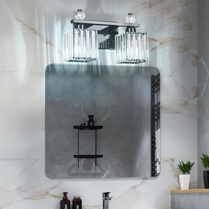 Vanity Lights 2-Light Modern Crystal Vanity Light Plating Black Bathroom Light Fixtures Over Mirror Crystal Bathroom Vanity Lighting Fixtures