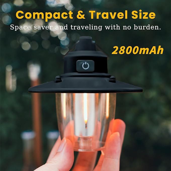 Hanging Camping Light, Antique Black, Rechargeable LED Camping Lantern with Three Light Modes, Cordless, Vintage, Weatherproof Tent Light for Camping, Outdoor, Emergency Use