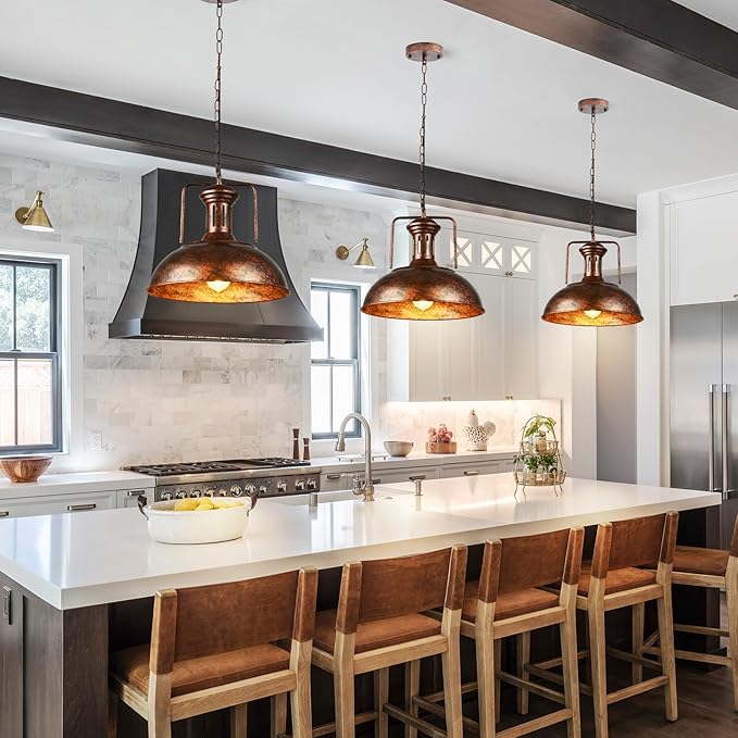TAKEGO 16.14" Large Pendant Light, Dome Copper Pendant Light, Farmhouse Pendant Lights Kitchen Island, Vintage Pendant Lights Rustic Light Fixtures, Hanging Ceiling Lamp for Kitchen Island (Large)