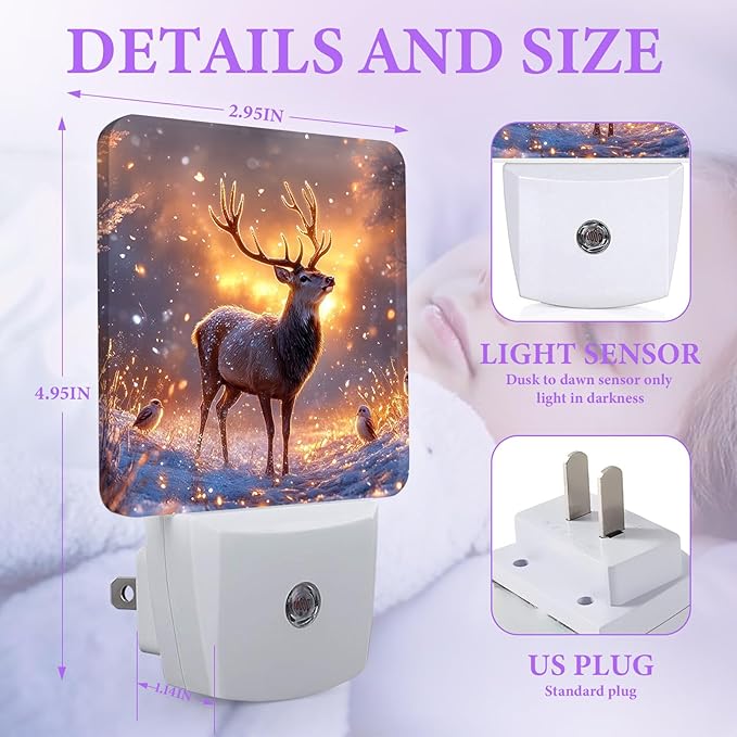 Forest Deer Night Light,Night Lights Plug into Wall,Led Lamp for Stairway/Hallway/Bedroom 0.5W Nightlight Sleep Friendly