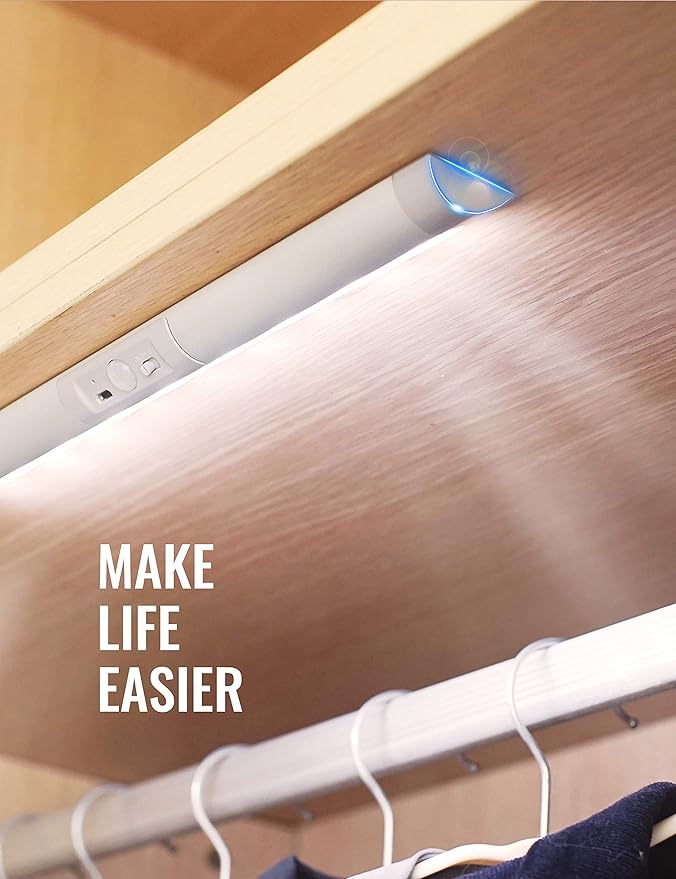 Joyzy Automatic Motion Sensor Closet Lights with Eye-Protection Design Closet Lighting, LED Rechargeable Cabinet Light Battery Operated Wardrobe Light for Wireless Pantry Sink (80Lumen, 6000k 80+CRI)