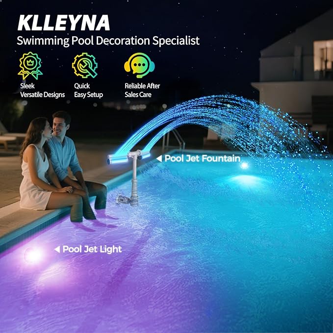 Klleyna Patented Swimming Pool Fountain with Lights - for Above&In-Ground Pools, Pool Waterfall with 7 Color LED Lights, Extend Pipe Water Cooler Sprinkler Sprayer Summer Party Decor (D- Led Lighted)