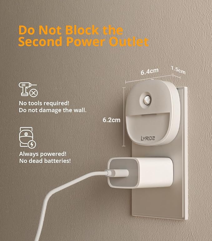 Lyridz Plug in Night Light with Motion Sensor and Dusk to Dawn Sensor, Dimmable Warm Nightlight with 1-50lm Adjustable Brightness Indoor for Bedroom, Bathroom, Stairs, Hallway, 4 Pack