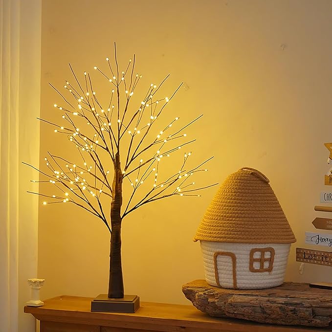 144 LED Artificial Tree Lamp with Timer, DIY Birch Trees with LED Lights, Lighted Up Trees Lamp USB/Battery Powered, Fairy Light Spirit for Table Home Wedding Bedroom Christmas (Brown)