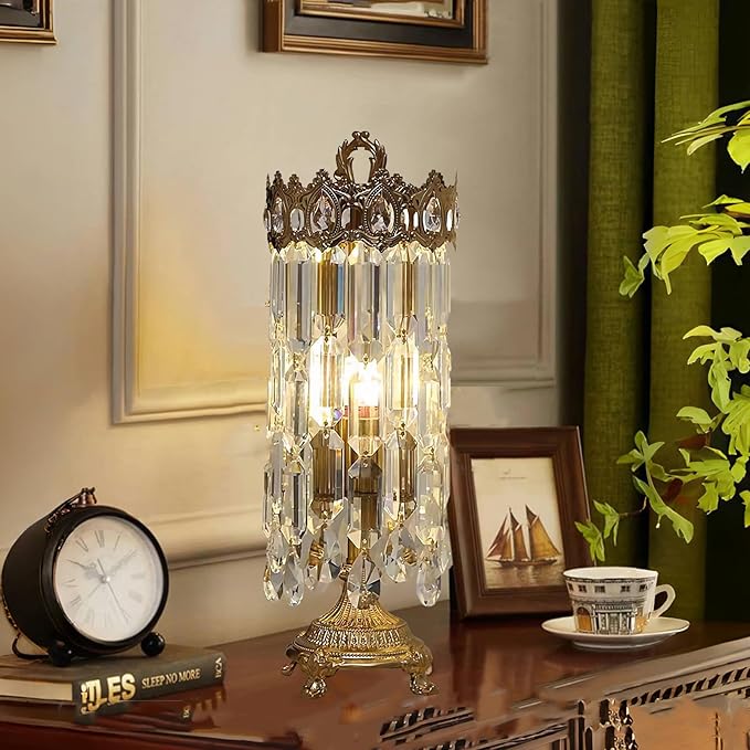 SOMINA Bedside Lamps Luxury Crystal Crown Table Lamp with 3 Color Temperatures, USB Charging Port & Touch Control, Modern Nightstand Lamp for Bedroom, Living Room, Hotel