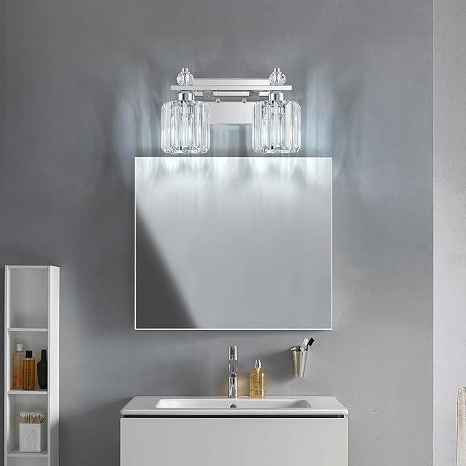 Bathroom Vanity Lights 2-Light Chrome Modern Crystal Vanity Light Fixtures Over Mirror Crystal Bathroom Vanity Lighting Fixtures