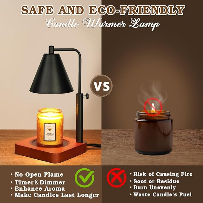 Modern Candle Warmer Lamp with Timer, Black Candle Lamp Warmer for Jar Candles, Birthday Gifts for Men, Dad, Women, Mom, Adjustable Metal Candle Lamp Dimmable, Vintage Home Decor, 2*35 Watt Bulb