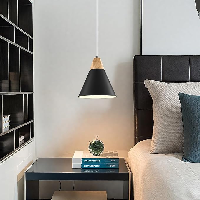 Black Pendant Light 3 Packs,9.4inches- Farmhouse Pendant Light, Kitchen Pendant Lights, Industrial Pendant Lighting, Kitchen Pendant Lights for Office, Bedroom, Living Room, Kitchen Island