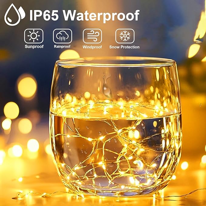 LED Fairy Lights Battery Operated 2 Pack, 16FT 50LED String Lights Silver Wire String Light Waterproof Cuttable Starry Fairy Light for Bedroom Easter Halloween Christmas Decoration (White+Warm)