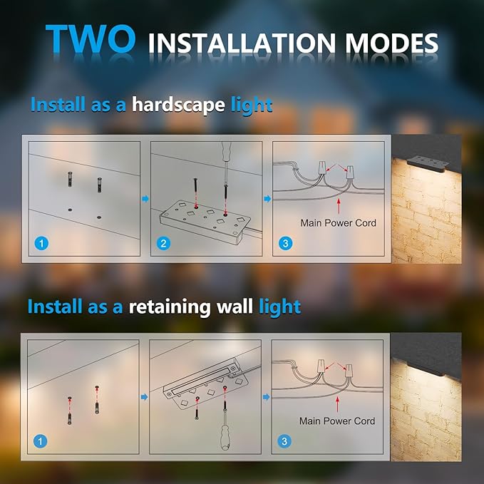 VOLISUN 7 Inch Retaining Wall Lights, IP67 Waterproof Hardscape Lighting, Cuttable Low Voltage Lighting, 12V Paver Lights, 2.8W Outdoor Step Landscape Lights, 2700K Soft White (6 Pack)