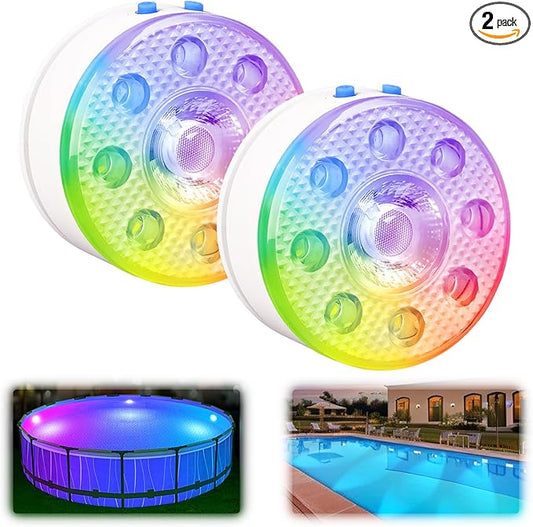 Underwater Pool Lights for Above Ground and Inground Swimming Pools with Remote Timer Off, Magnetic RGB Submersible LED Lights Rechargeable Spotlight 16 Colors 9-mode for Hot Tubs, Fountain -2Pack