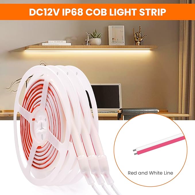 KISUFU COB LED Strip Light 12V Neon Light Strip 320Leds/M IP68 Waterproof Flexible LED Lights for Cabinet Engineering Home Outdoor DIY Lighting (Power Supply Not Included),1M,Natural White
