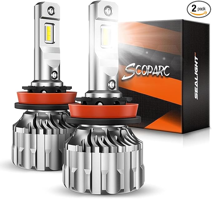 SEALIGHT H11/H8/H9 Bulbs 36000LM Super Bright, 6500K Cool White H8 Light Bulbs, 60000+Hours H11 Powersport Bulb with Cooling Fan, Easy Plug-N-Play, H9 Marker Light, Pack of 2