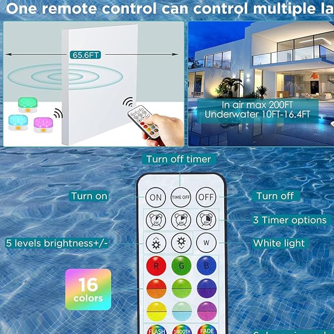 Pool Lights Upgraded Rechargeable Submersible Swimming Pool LED Lights with Remote IP68 Waterproof 16 Colors Hot Tub Underwater Pool Lights for Above Ground Inground Pool, Bath, Party, Park (2)