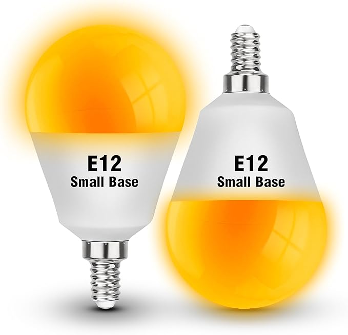 E12 Small Candelabra Base Amber Sleep Light Bulbs, 1800K Blue Light Blocking, G45 Warm Night Light Bulbs 25W-40W Equivalent, 3W 300LM E12 Amber Bulb for Healthy Sleep, Bedroom, Non-Dimmable, 2 pack