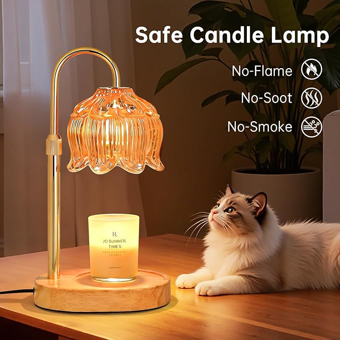 Flower Candle Warmer lamp with Timer Dimmer,Adjustable Height Candle Warmer,Fits All Jar Scented Candles,Christmas Gifts for Mom Women,Candle Lamp for Bedroom Home Decor,Flower Amber