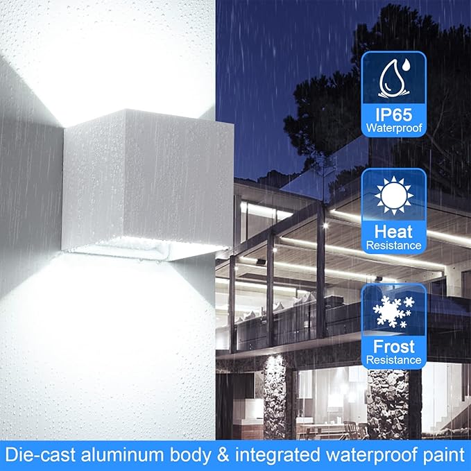 Juyace 20W LED Outdoor Wall Sconce Light 2000lm 6000K White Modern Exterior Fixture Up Down Angle-Adjustable with US Mount Plate Aluminum for Front Porch Patio House Garage Door 4 Pack