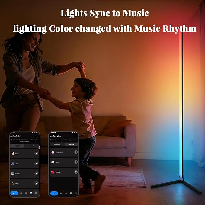 RGB Floor Lamp LED Corner Floor lamp smart Floor lamp with Music Sync Lighting, App & Remote Control, 16 Million Colors Living Room & Gaming Room (1 Pack with Alexa Voice Control)