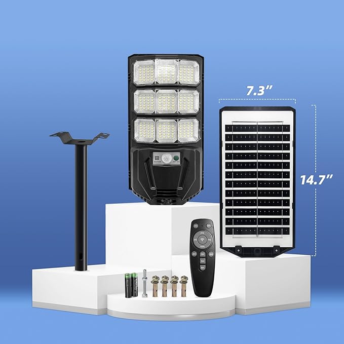 Solar Street Lights Outdoor, 6500K Solar Lights Outdoor Waterproof with Motion Sensor, Flood Security Lights with Remote Control Dusk to Dawn Commercial Lighting for Yard Path Garden