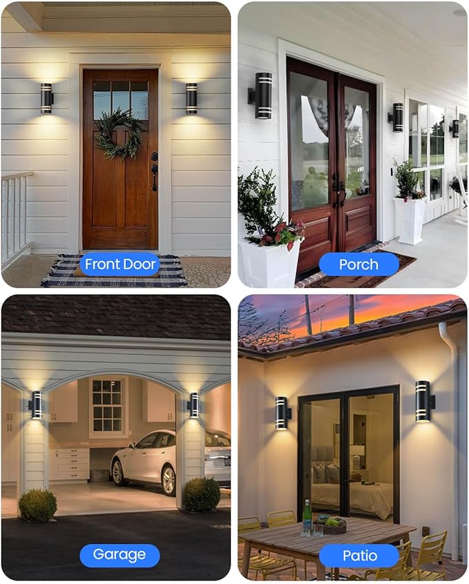 Dusk to Dawn Outdoor Lighting 2 Pack, Modern Outdoor Wall Lights Black Exterior Lighting Fixtures Wall Mount with E26 Base, Waterproof Outside Sconce Lights for House Porch, Bulbs Include