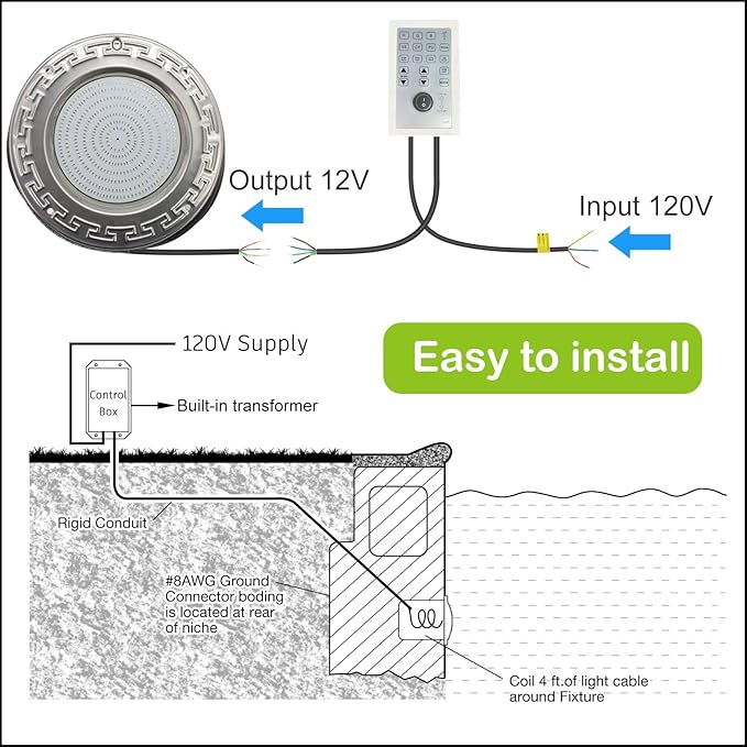 Pool Lights for Inground Pool, 60W 10 Inch Color Changing LED Inground Pool Light with Controller, Remote and APP Control for Wet Niche, Underwater Swimming Pool Lights, 100 Foot Cord