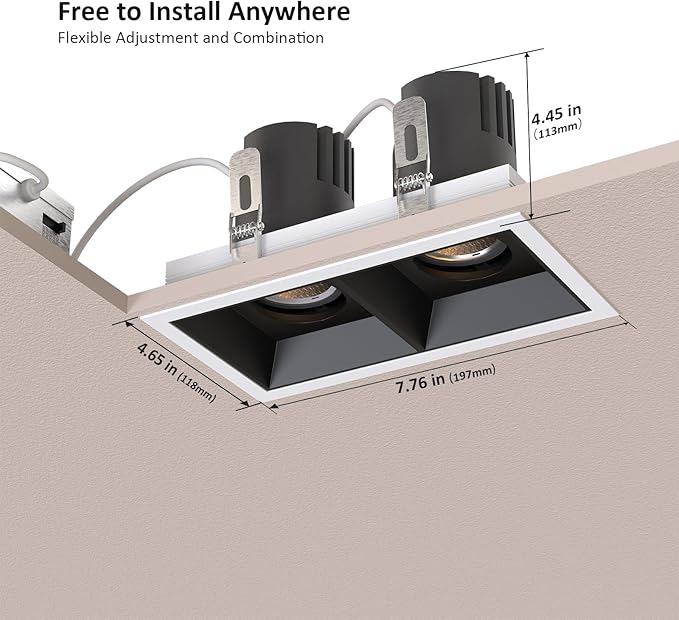 LED Square Recessed Lighting 4 Pack, 20W Adjustable Downlight, Aluminum Recessed Ceiling Light with junction Box, 5 CCT 2700K-6000K, TRIAC Dimming Rotation Spotlight for Living Room Bedroom Hallway