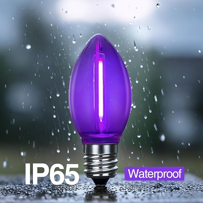 C7 Halloween Light Replacement Bulbs, Led Clear Purple Light Bulbs, 0.6 W C7 Bulb E12 Candelabra Base for Christmas Thanksgiving Xmas Tree Holiday Patio Outdoor String Lights Decor -12 Pack