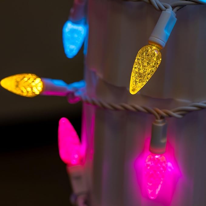 Novelty Lights 24FT 70 LED C6 Easter String Lights - Commercial Grade Outdoor Spring Tree Decorations (Yellow/Teal/Pink)