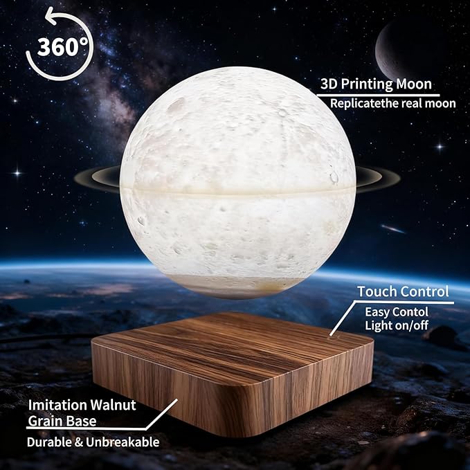 Levitating Moon Lamp, Magnetic Balance Floating Moon Night Light with 16 Color Remote & Touch Control, LED 3D Levitating Decor Unique Lamps for Kids,Office, Living Room (Dark Brown)
