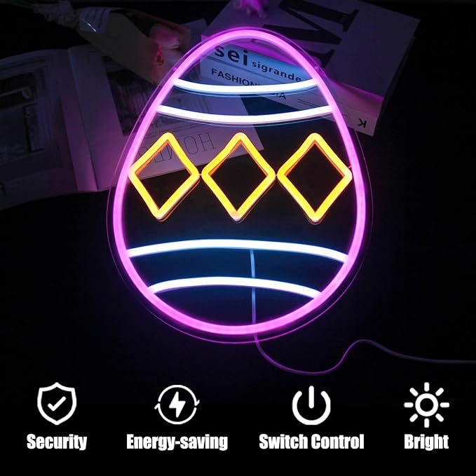 Easter Egg Neon Sign Happy Easter Neon Light Colorful Eggs LED Signs for Wall Dimmable Neon Lights Signs Jesus Neon Wall Sign for Bedroom Holiday Bar Party Decor USB Powered