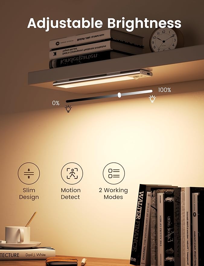 Joyzy 2 Pack 66 LED Motion Sensor Closet Lights, 9.2’’ Rechargeable Under Cabinet Lighting Magnetic 3 Color Temps & Dimmable Under Counter Light Motion Activated Pantry Light (110 Lumen)