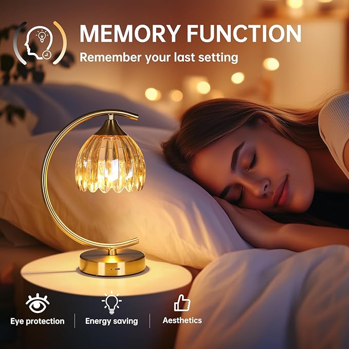 Set of 2 Tulip Table Lamp, 5200mAh Cordless Touch Control Table Lamp with 3 Color Temps & Stepless Dimming, Rechargeable Battery Table Lamp for Living Room, Bedroom, Shelf (Amber Tulip)
