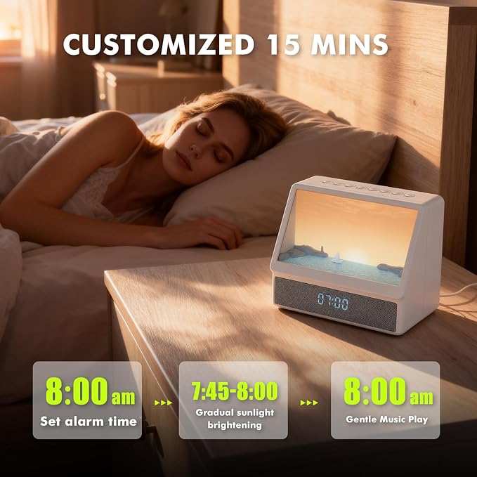 Sunrise Alarm Clock, White Noise Machine Lamp, Wake Up Light with 12 Sounds, Sleep Aid,Dimmable Clock for Adults Kids Bedroom,Bluetooth Speaker
