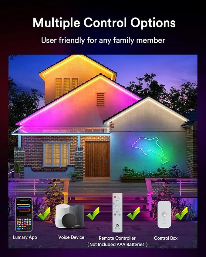 Lumary Smart Outdoor Rope Lights Waterproof, RGBAICW Flexible Color Changing Silicone Rope Light for Halloween, Music Sync, DIY Scene Mode, RGB&Warm White&Cool White for Alexa/Google Assistant, 32.8Ft