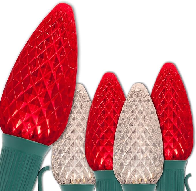 Wintergreen Lighting 100 C9 OptiCore LED Commercial Outdoor Christmas Lights – Heavy Duty Christmas String Lights; Green Wire (100 ft, Red/Warm White)