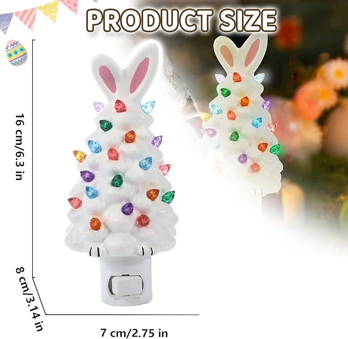 Bunny Campfire Nightlight Bunny Lamp Easter Night Light Plug Into Wall Rabbit with Easter Egg Carrot Night Lamp Easter Bedroom Bathroom Decoration (Tree)