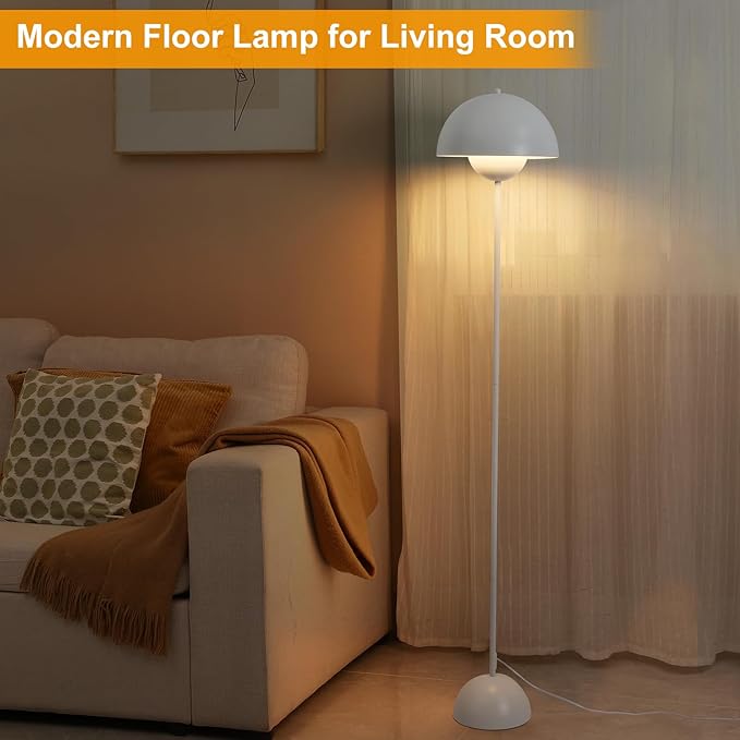Modern Floor Lamp for Bedroom-Tall Floor Lamps for Living Room-Corner LED Boho Floor Lamp for Office Vintage Industrial Flower Floor Lamps Standing Unique Mid Century Lamp (White)