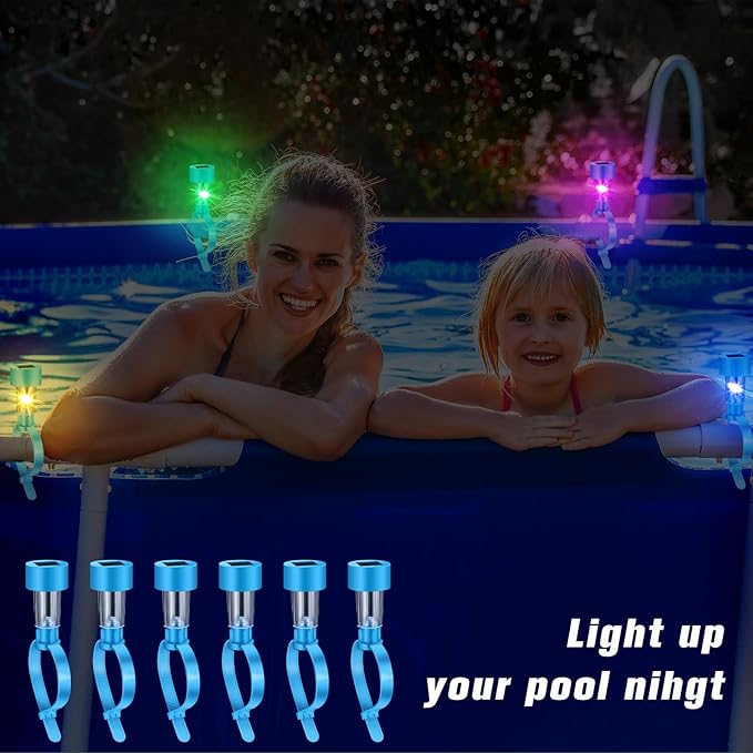 12 Pcs Pool Waterproof Solar Lights for Above Ground Pools Solar Pool Side LED Lights Frame Pool Decoration at Night for Swimming Pool Trampoline Outdoor Decor (Colorful Lights)