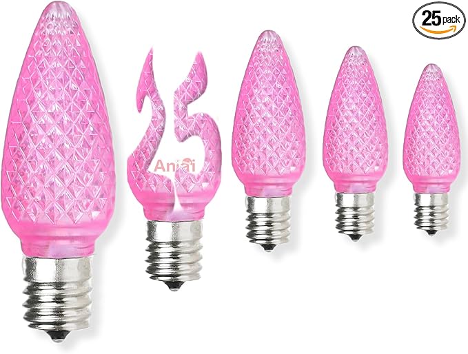25PCS C9 LED Christmas Light Bulbs - C9 led Bulbs with E17 Base Sockets Replacement Bulbs for Outdoor String Lights - Commercial Grade Pink