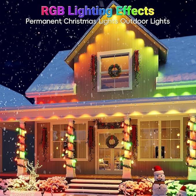 Permanent Outdoor Lights IP67 Waterproof Smart RGB,Music Sync,Timing Function,Remote Control for All Holiday Decor Decorations Light (200FT Permanent Outdoor Lights)