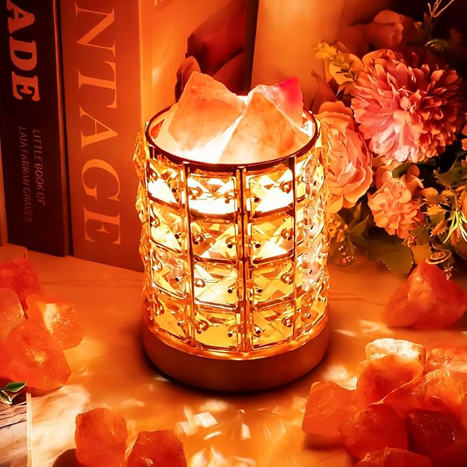 Natural Himalayan Pink Salt Lamp, Dimmable Brightness (Single Lighting Mode), USB Powered, Crystal Salt Rock Lamp for Home Decor, Night Light for Bedroom/Office, ETL Certified Cord (Crystal Cylinder)