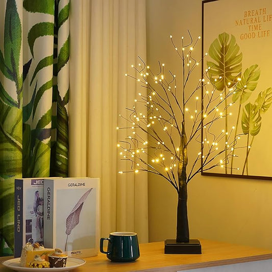 144 LED Artificial Tree Lamp with Timer, DIY Birch Tree with LED Lights, Lighted up Tree Lamp USB/Battery Powered, Fairy Light Spirit Tree for Table Home Wedding Bedroom Christmas (Black)