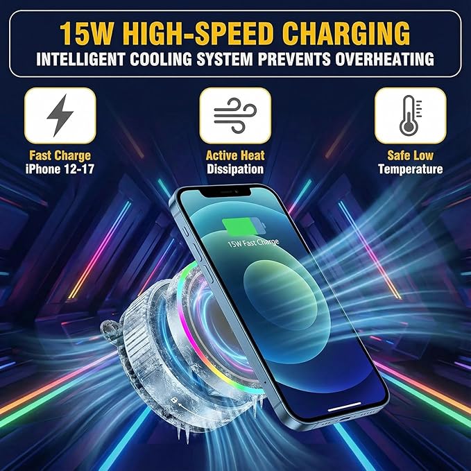 Vacuum Magnetic Phone Charging Holder Mount 15W Fast Wireless Charger for Car Magsafe 360° Adjustable Phone Holder with Nano Gel Suction Cup for iPhone 12-17 Pro Max (K3)