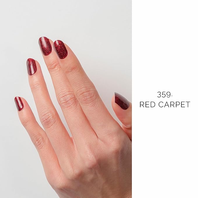 NAILOG Semi Cured Gel Nail Strips, 20Pcs Dark Red Gel Nail Stickers, Salon Quality Easy Apply & Remove Works with Any UV/LED Nail Lamps, Red Carpet