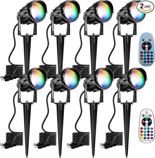 Halloween Christmas Spotlight Outdoor Color Changing Landscape Spotlights,12W RGBW LED Outdoor Spot Lights for Yard Garden Decor,Waterproof 110V Plug in Landscape Lighting with Remote,8 Packs