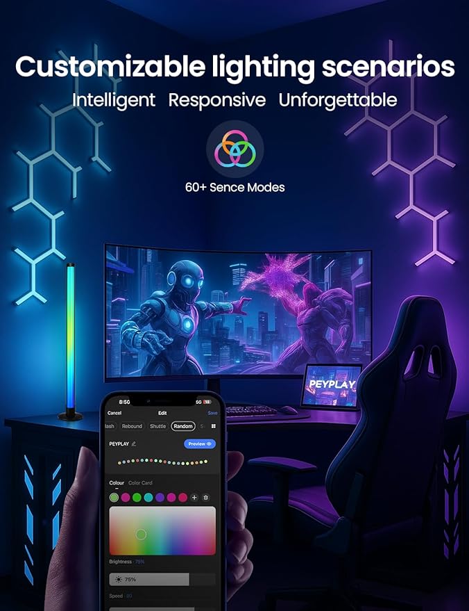 Smart LED Light Bars,USB Powered RGB+IC Ambient Lights with Music Sync, Voice & App Control, Stepless Dimming, DIY Mode, Compatible with Alexa & Google Assistant