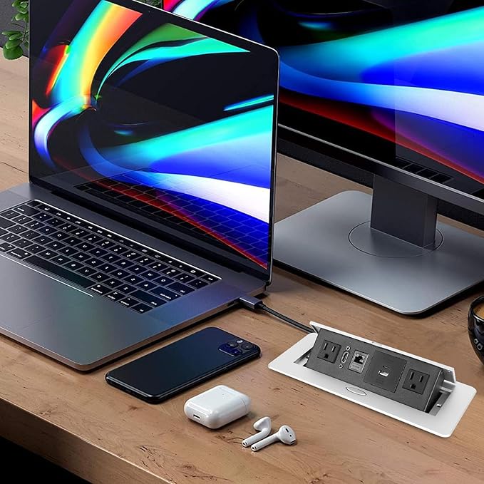 Table Pop Up Outlet,Automatic Pop up Strip Center countertop Socket Recessed Multimedia Strip Socket & USB+ 2AC+ LAN Network Connection Box Desktop HDMI for Conference Desk, Office, Hotel(Silver-2)