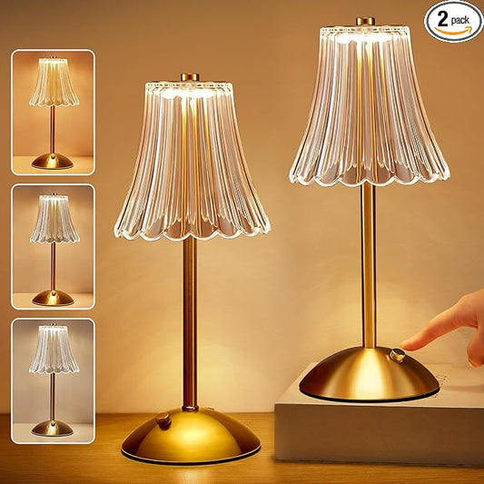 One Fire Gold Lamps Set of 2, 3 Colors Bedside Lamp Set of 2, Dimmable Bedroom Lamps Vintage Lamp,Rechargeable Nightstand Lamp, Table Lamp for Bedroom Living Room Bathroom Hotel Bar