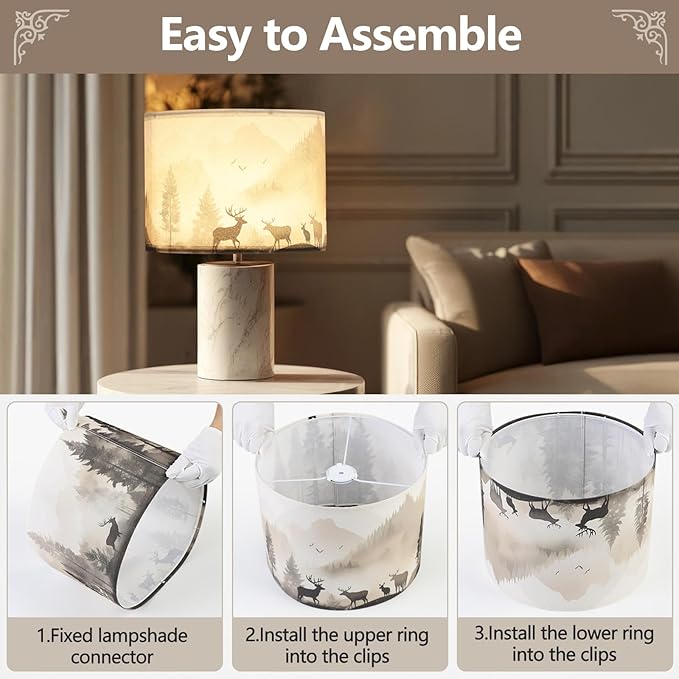 8.7inch Small Lamp Shades Set of 2, Forest Lamp Shades, HD Printing Deer Lampshade, Rustic Lamp Shade fit Spider and E26/E14, Western Lamp Shade for Floor Lamps,Table Lamp (Assembly Required)