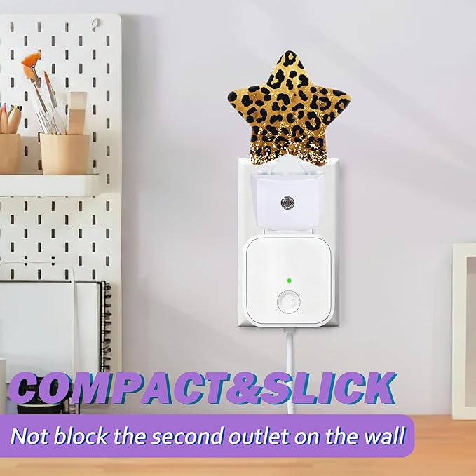 Energy Efficient Nightlights Plug in Wall, Leopard Prink Night Light for Kids Bedroom Decorative, Gold Glitter Dusk-to-Dawn Sensor Sleep Friendly Lamp for Nursery Bathroom Basement